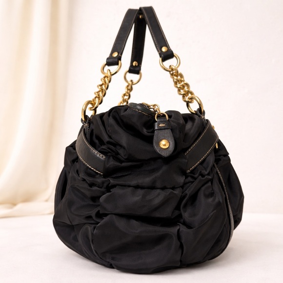 Juicy Couture Vintage Nylon Leather Y2K Chain Royal Crown Shoulder Bag - Picture 4 of 8